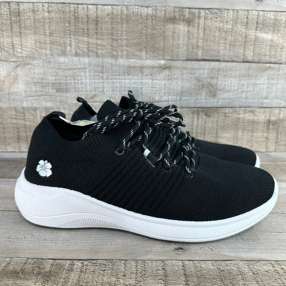 Tommy Bahama NWT Golf Women Black Knit Slip On Sneakers‎ with Flower Logo Size 9